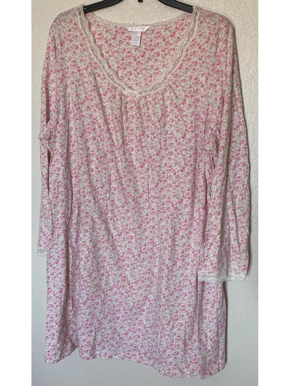 100% Cotton Nightgown, Size XXL Adonna Pink Floral Cottagecore Lace Trim